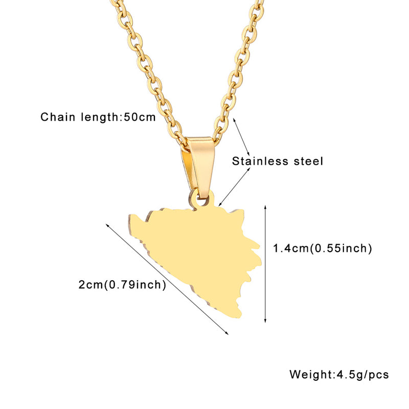 Gold-coloured Stainless Steel Bosnia Map Necklace