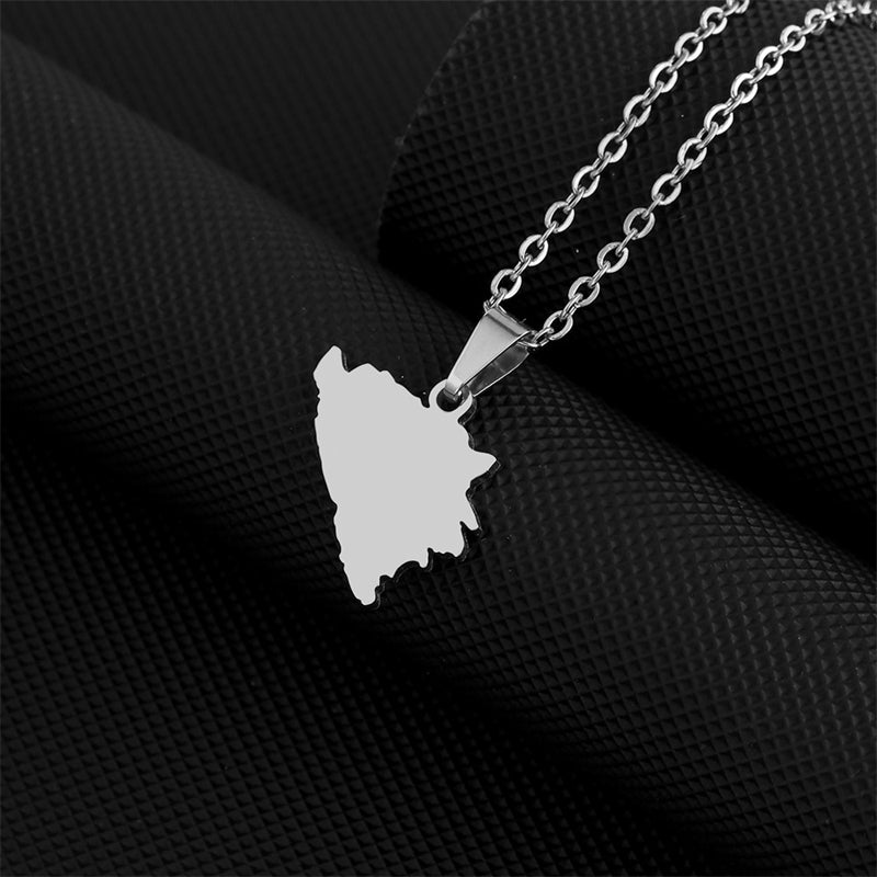 Silver-coloured Stainless Steel Bosnia Map Necklace