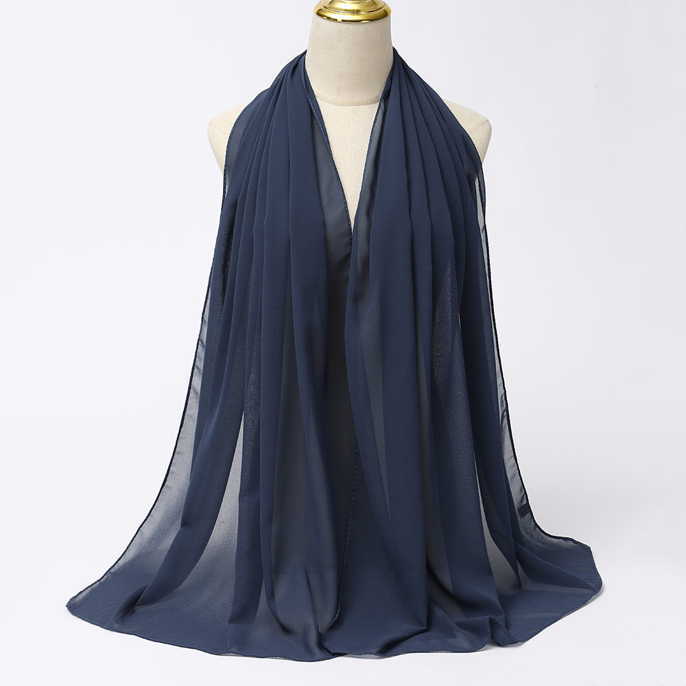 Deep Haze Blue Size Chiffon Scarf