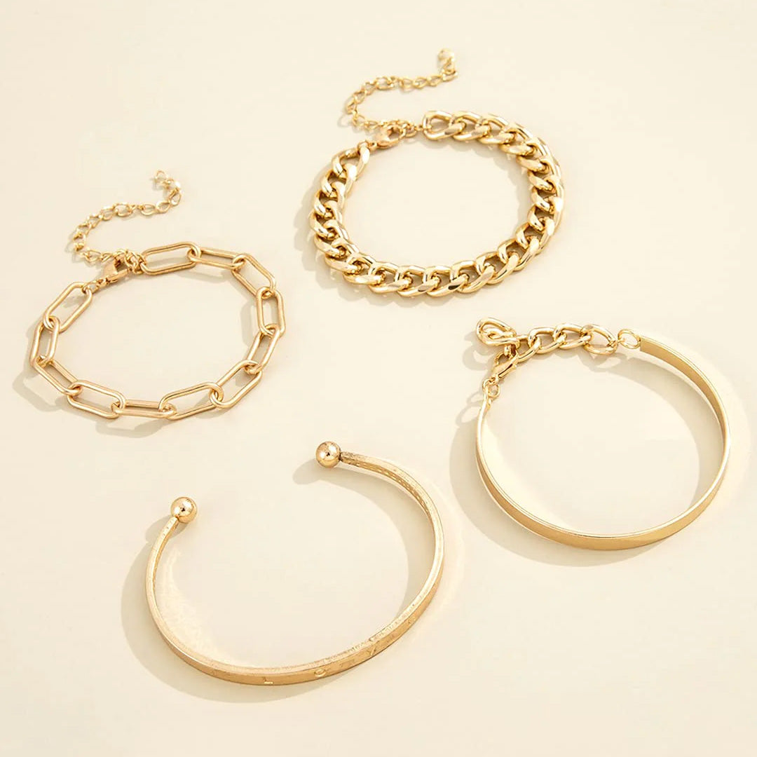 Gold-coloured Alloy Meta Chain Bangle