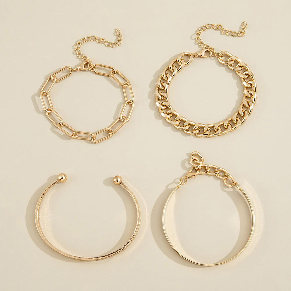 Gold-coloured Alloy Metal Chain Bracelet