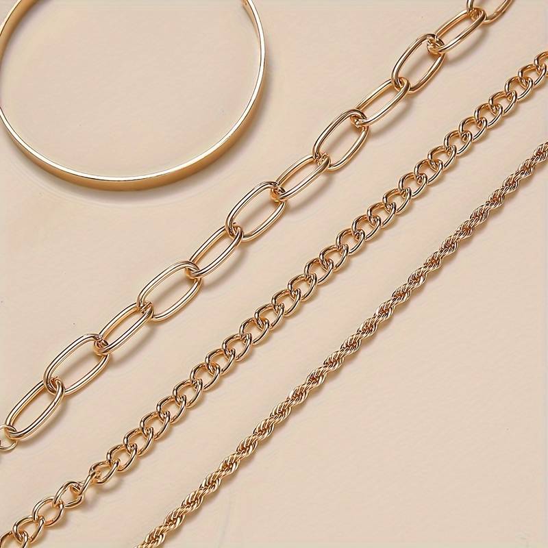 Gold-coloured Alloy Metal Link Chain Bracelet