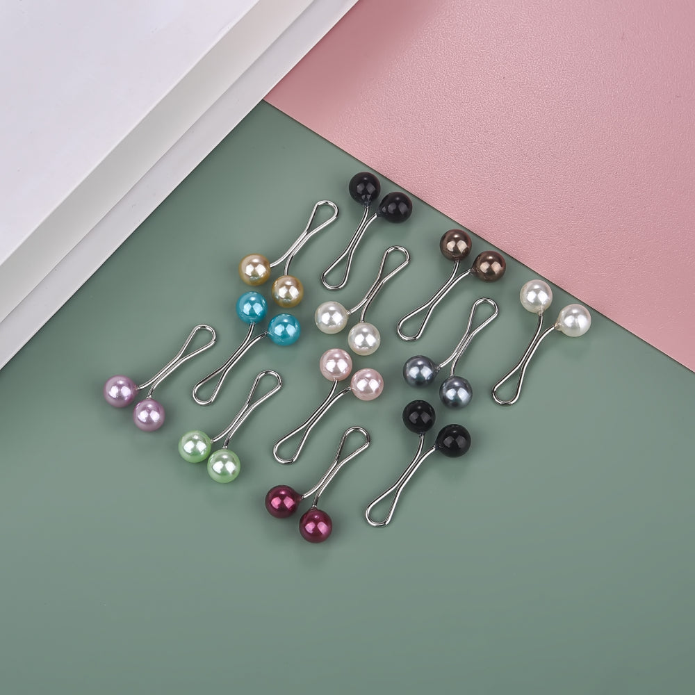 U-Shaped Multicolour Hijab Pearl Pins 12 Pcs Set