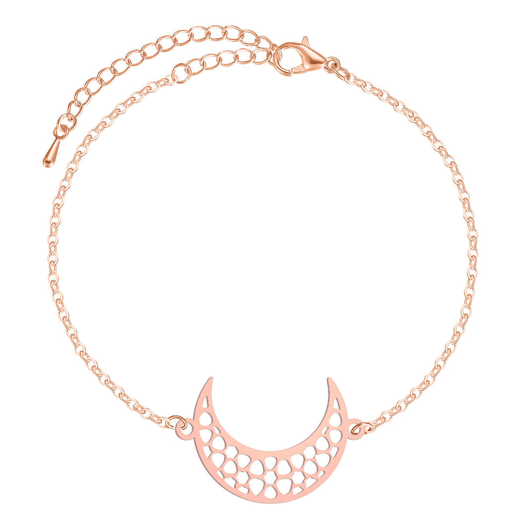 Rose Gold-coloured Stainless Steel Crescent Moon Bracelet