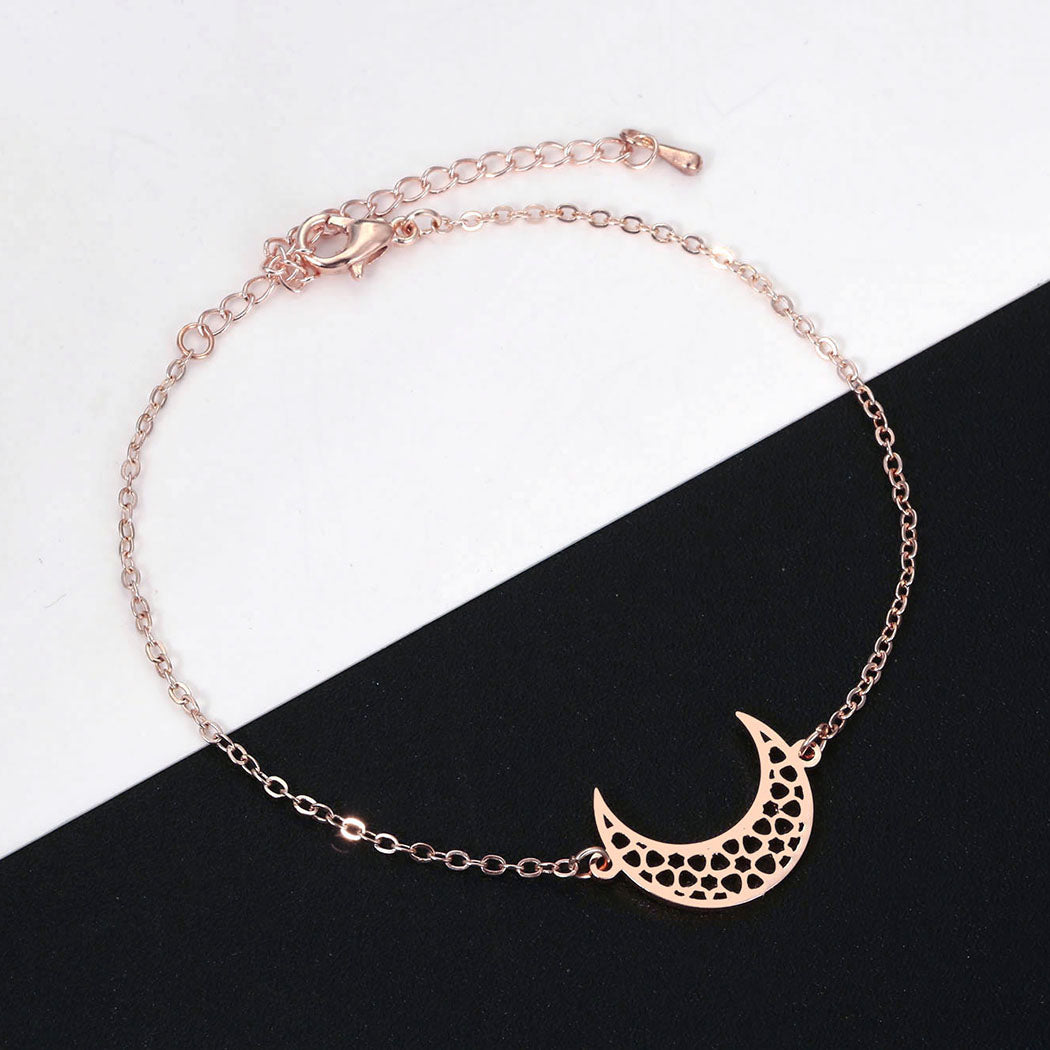 Rose Gold-coloured Stainless Steel Crescent Moon Bracelet