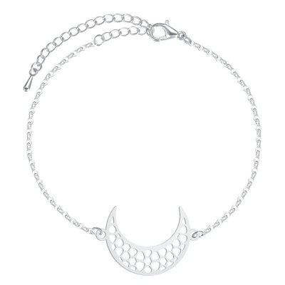 Silver-coloured Stainless Steel Crescent Moon Bracelet