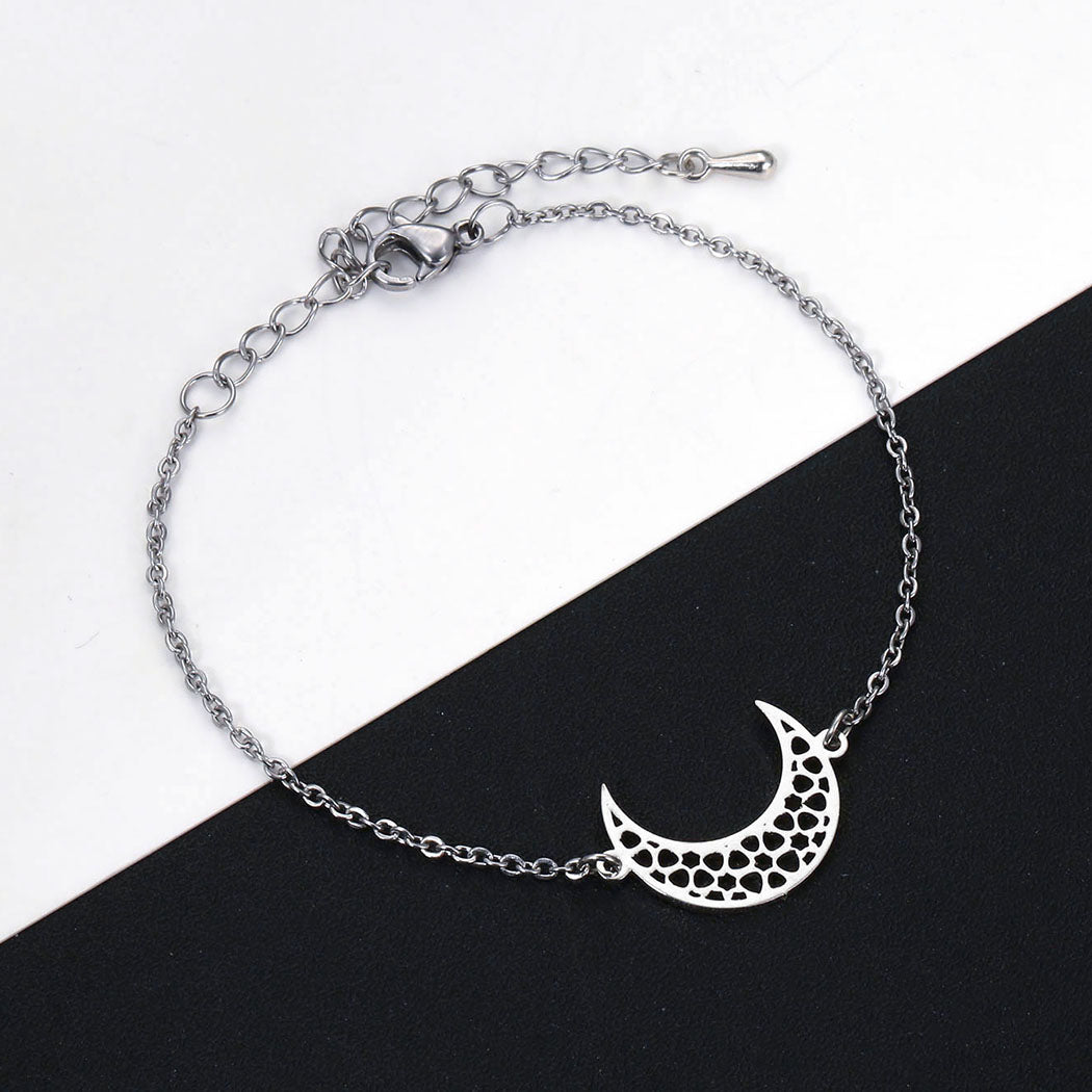 Silver-coloured Stainless Steel Crescent Moon Bracelet