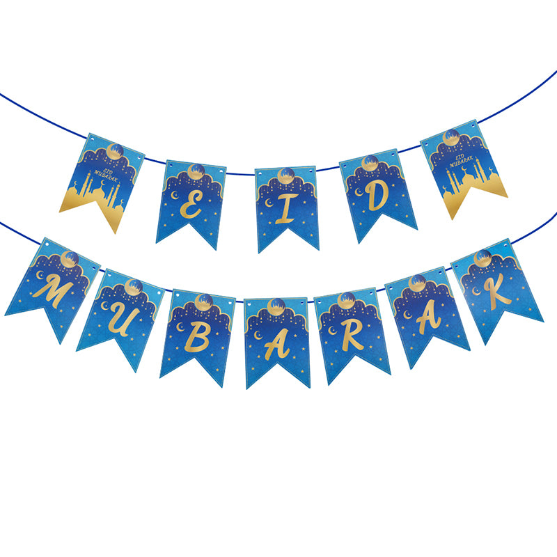 Gold Turquoise Paper Eid Mubarak Banner