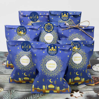 Eid Mubarak Gift Paper Bag With Sticker 12 Pcs Set