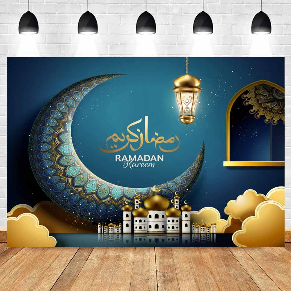 Green Gold Ramadan Mubarak Photographic Backdrop Vinyl 220x150cm