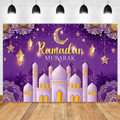 Purple Ramadan Mubarak Photographic Backdrop Vinyl 220x150cm