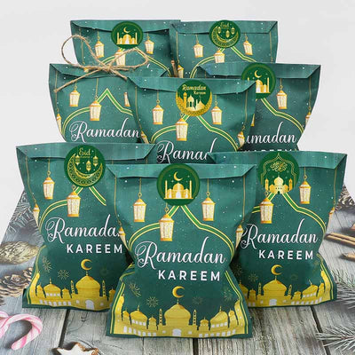 Ramadan Kareem Gift Paper Bag With Sticker 12 Pcs Set