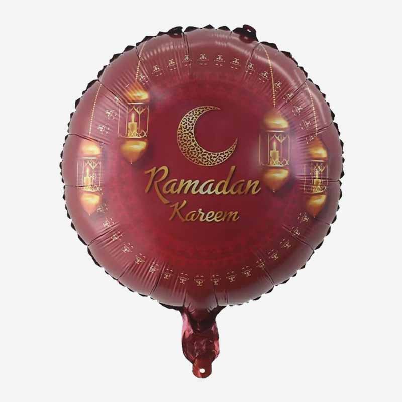 Burgundy Gold Ramadan Kareem Round Helium Balloon 45cm