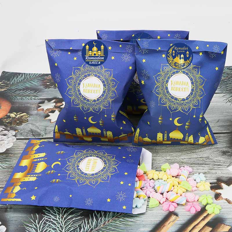 Eid Mubarak Gift Paper Bag With Sticker 12 Pcs Set