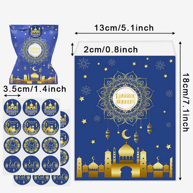 Eid Mubarak Gift Paper Bag With Sticker 12 Pcs Set